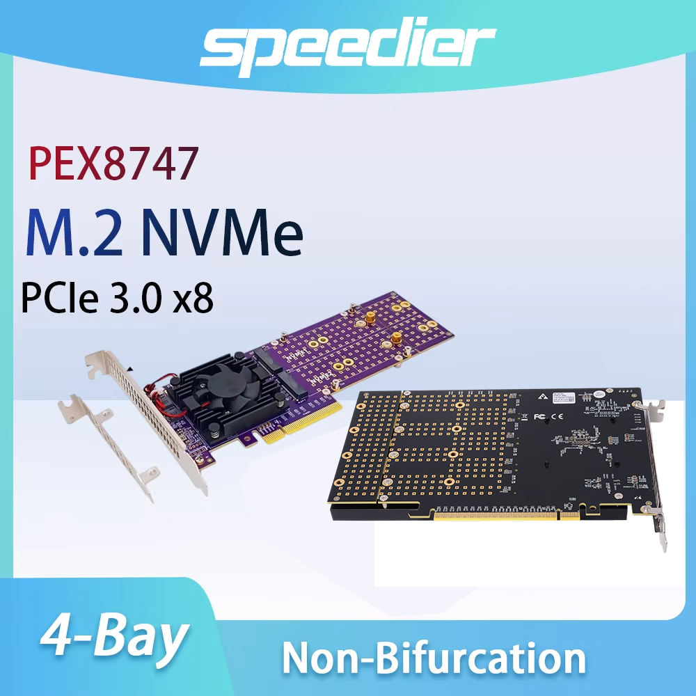 Quad M.2 Nvme Pcie Bifurcation Card - Kartu Ekspansi PCIe 3.0 X8 4-Slot