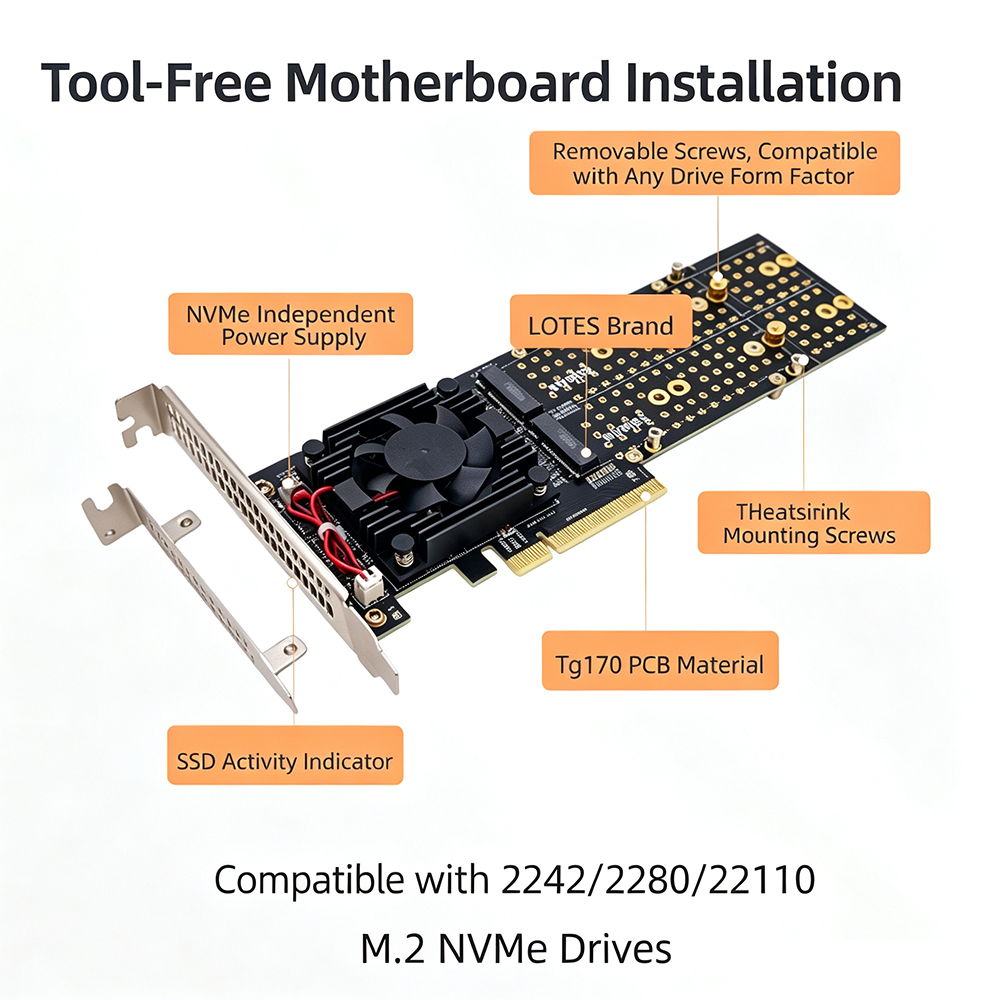 Kartu Ekspansi PCIe 3.0 X8 4-S - Quad M.2 Nvme Pcie Bifurcation Card ulasan dan harga